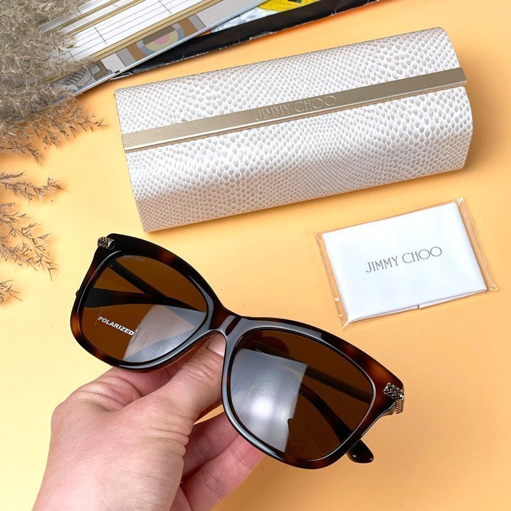 🔥 JIMMY CHOO Shade/S 0C9B SP Sunglasses Brown Bronze Cat Eye Polarized W…